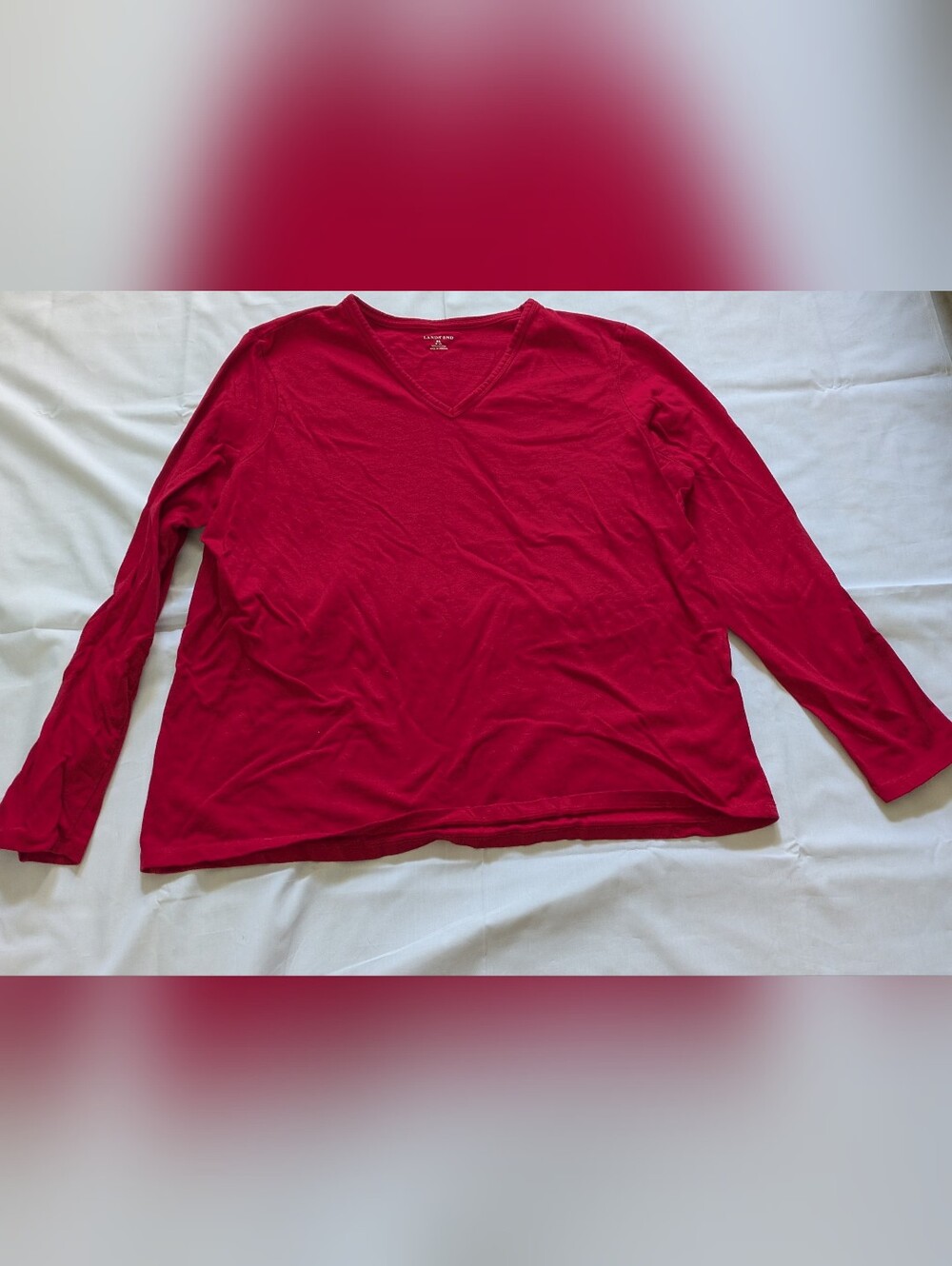 Red V-Neck Long Sleeve 100% Cotton Shirt